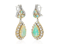 Vintage 1950s Opal and Diamond Detachable Dangle Earrings