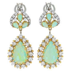 Orecchini a pendente staccabili con opale e diamanti, vintage anni '50