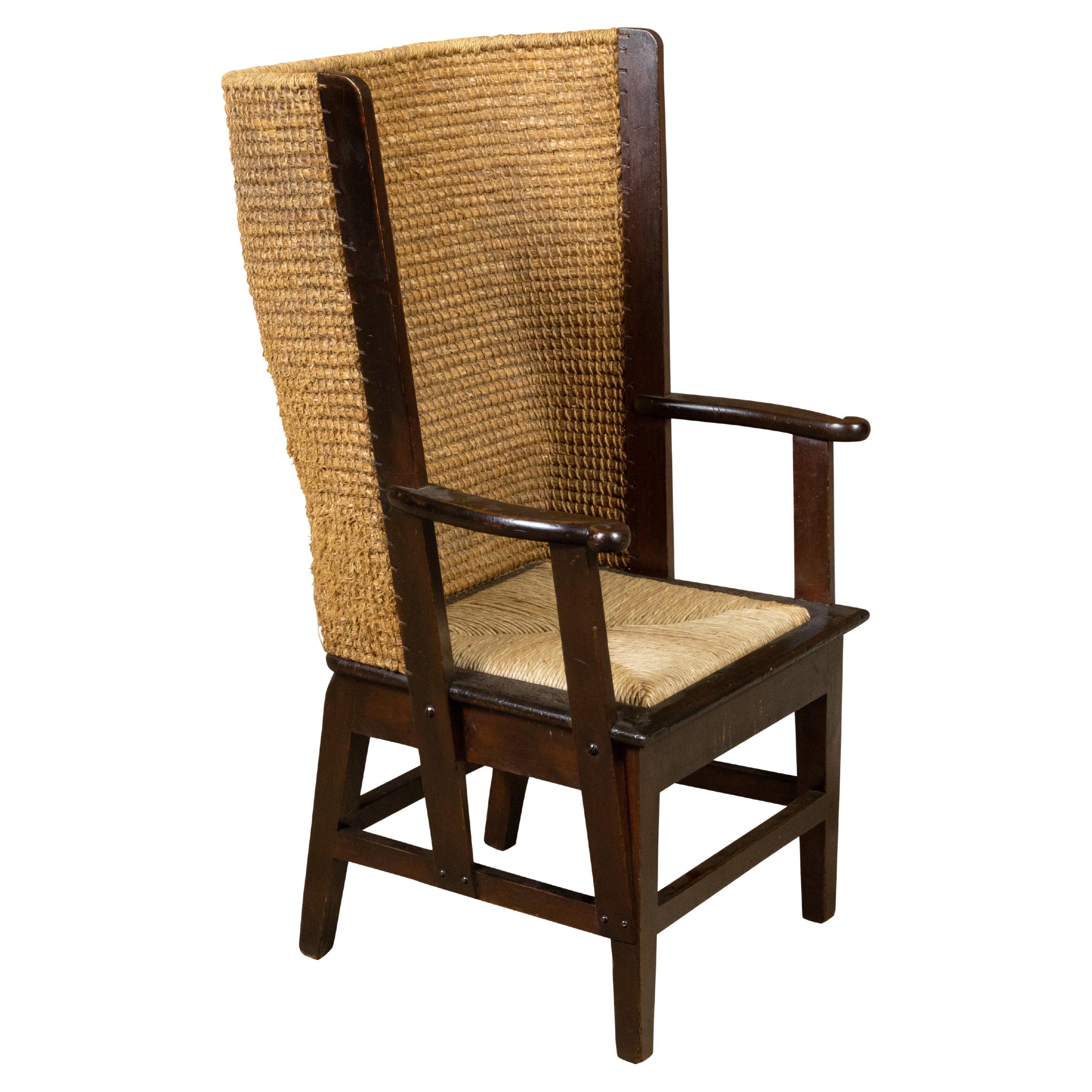 19th Century Scottish Orkney Chair with Handwoven Straw Back and Zigzag