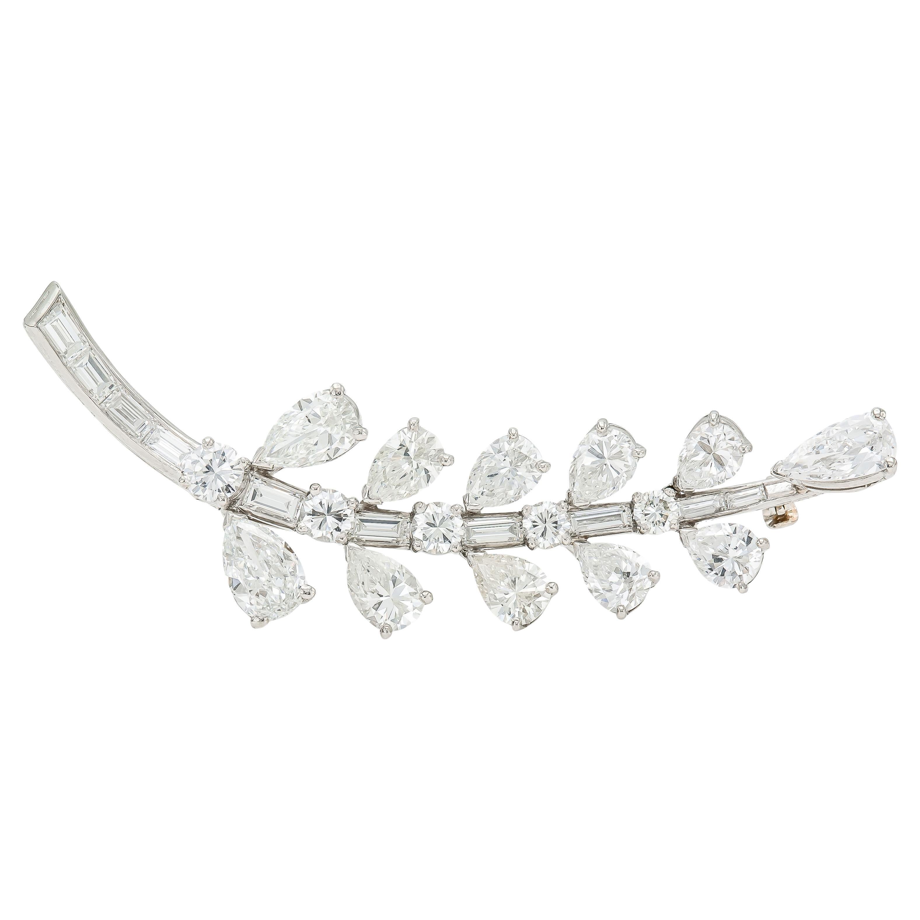 Vintage 1950s Oscar Heyman 8.00 Carat Diamond Leaf Brooch