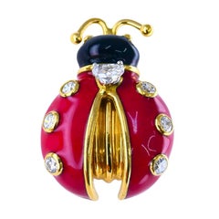 Vintage 1950s Oscar Heyman Ladybug Pin 18k gold Diamond Enamel Brooch