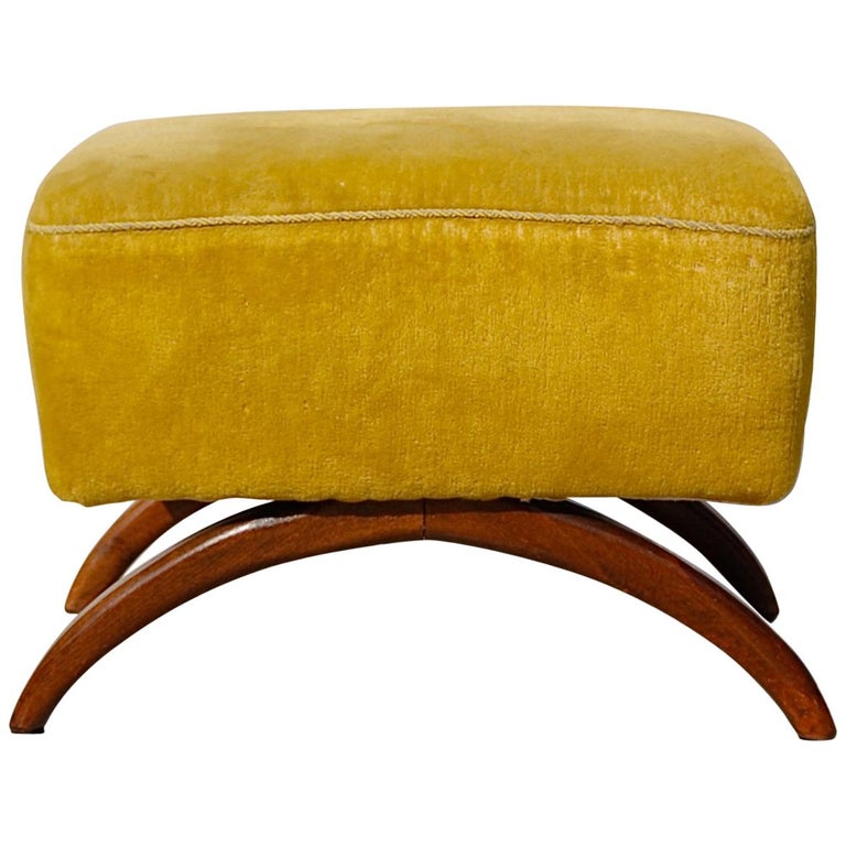 Vintage 1950s Ottoman on Curved Wooden Legs For Sale at 1stDibs