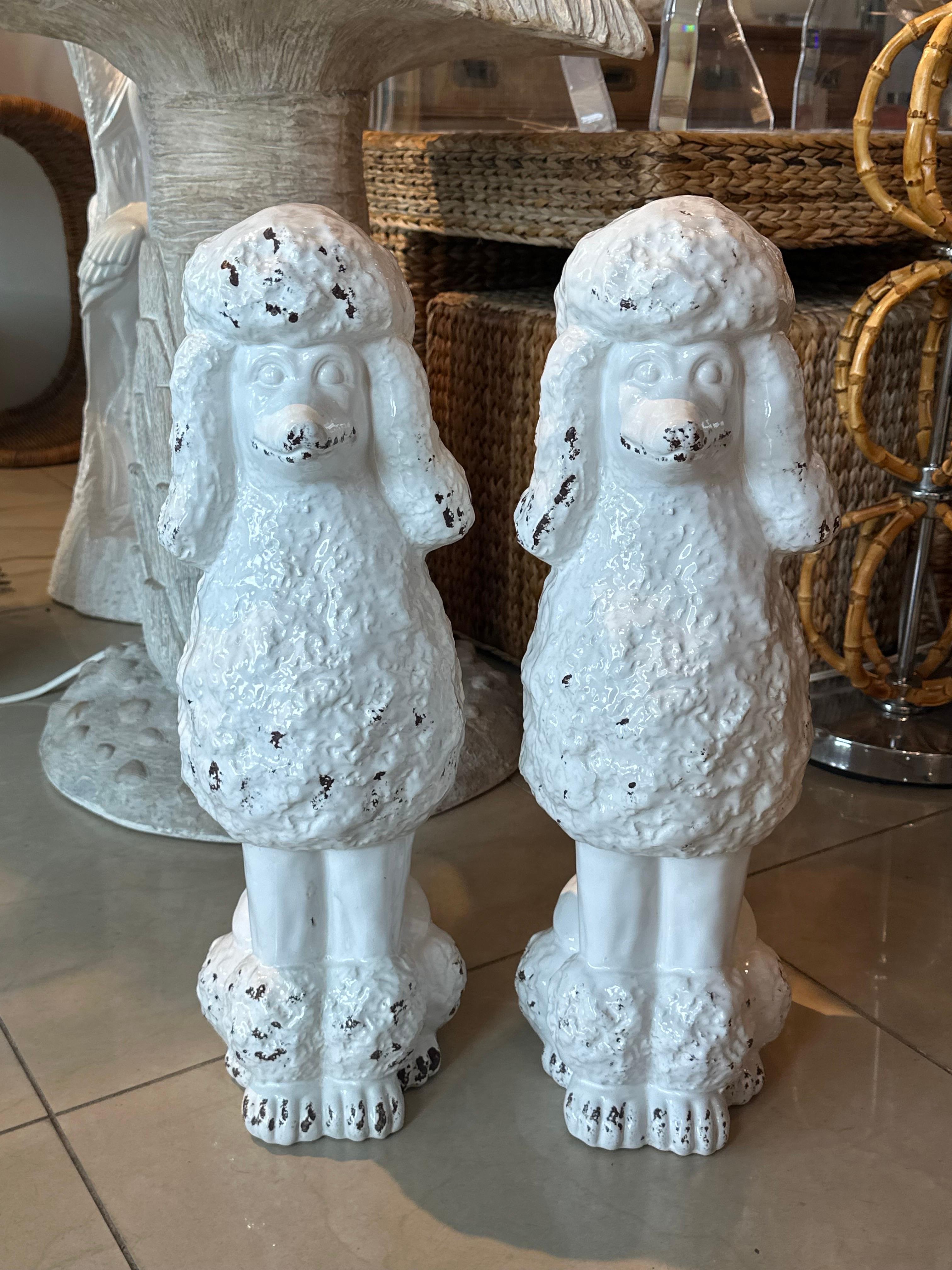 Vintage anni '50 Coppia di statue di cani barboncini bianchi in ceramica Made in Italy in vendita 5