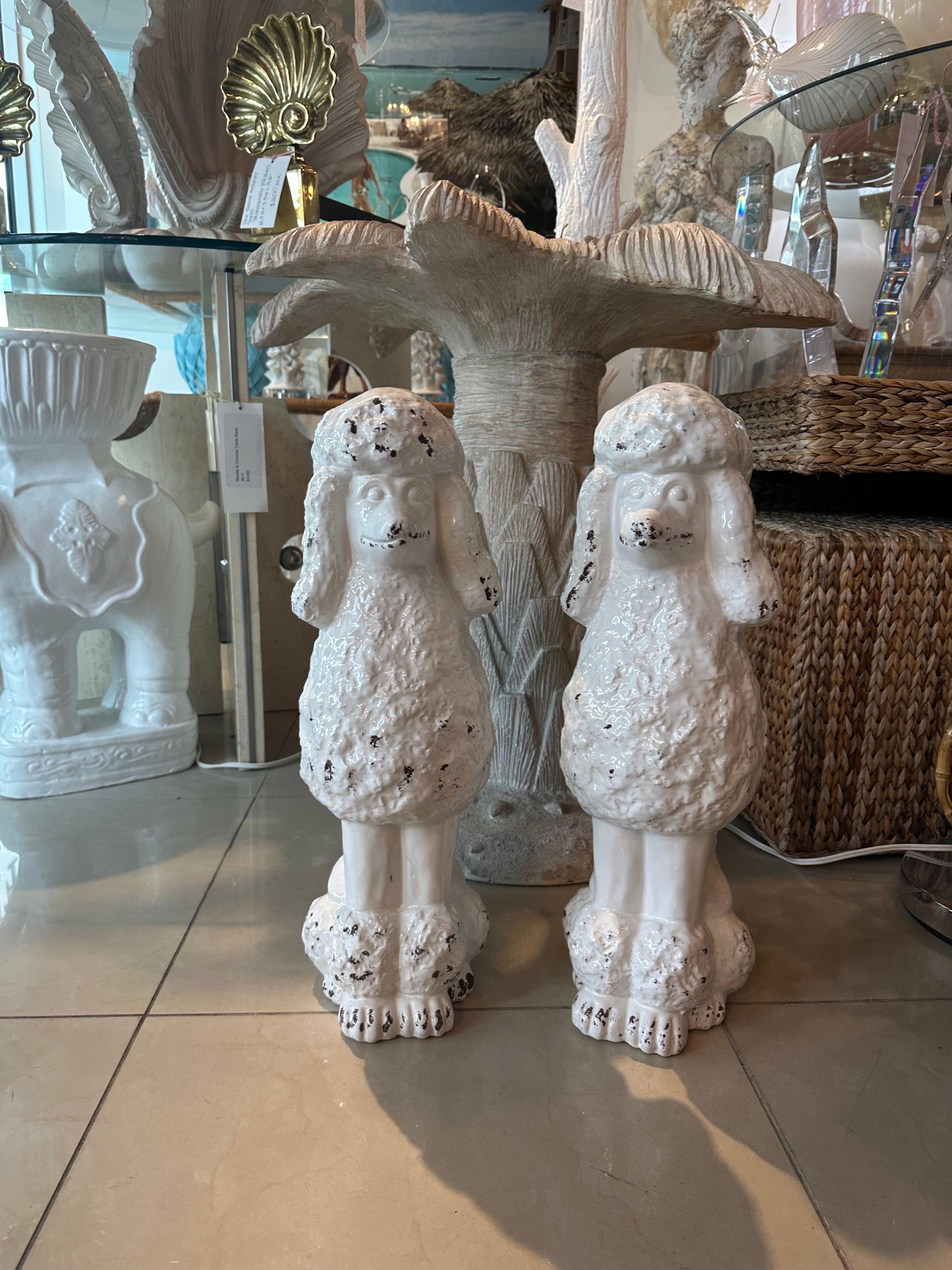Vintage anni '50 Coppia di statue di cani barboncini bianchi in ceramica Made in Italy in vendita 7