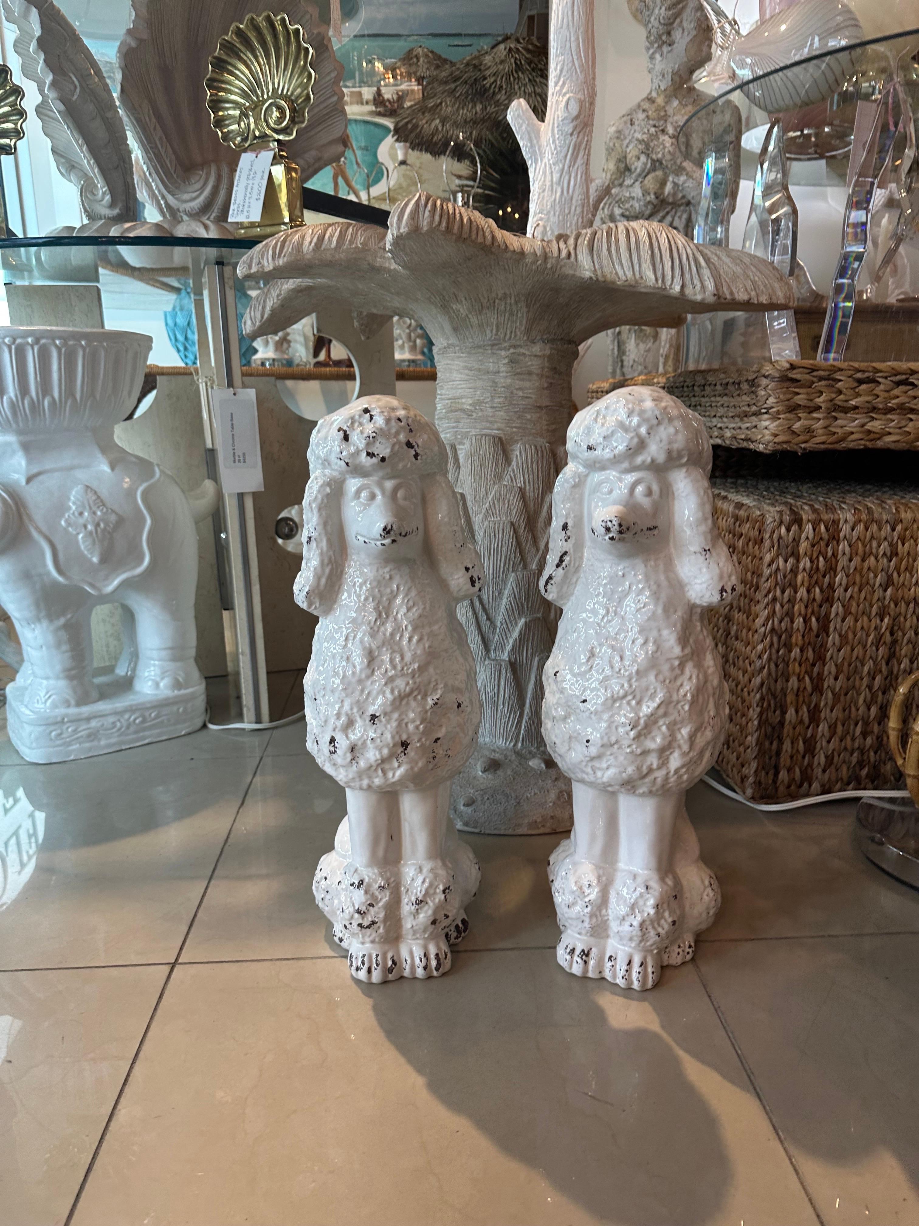 Vintage anni '50 Coppia di statue di cani barboncini bianchi in ceramica Made in Italy in vendita 8