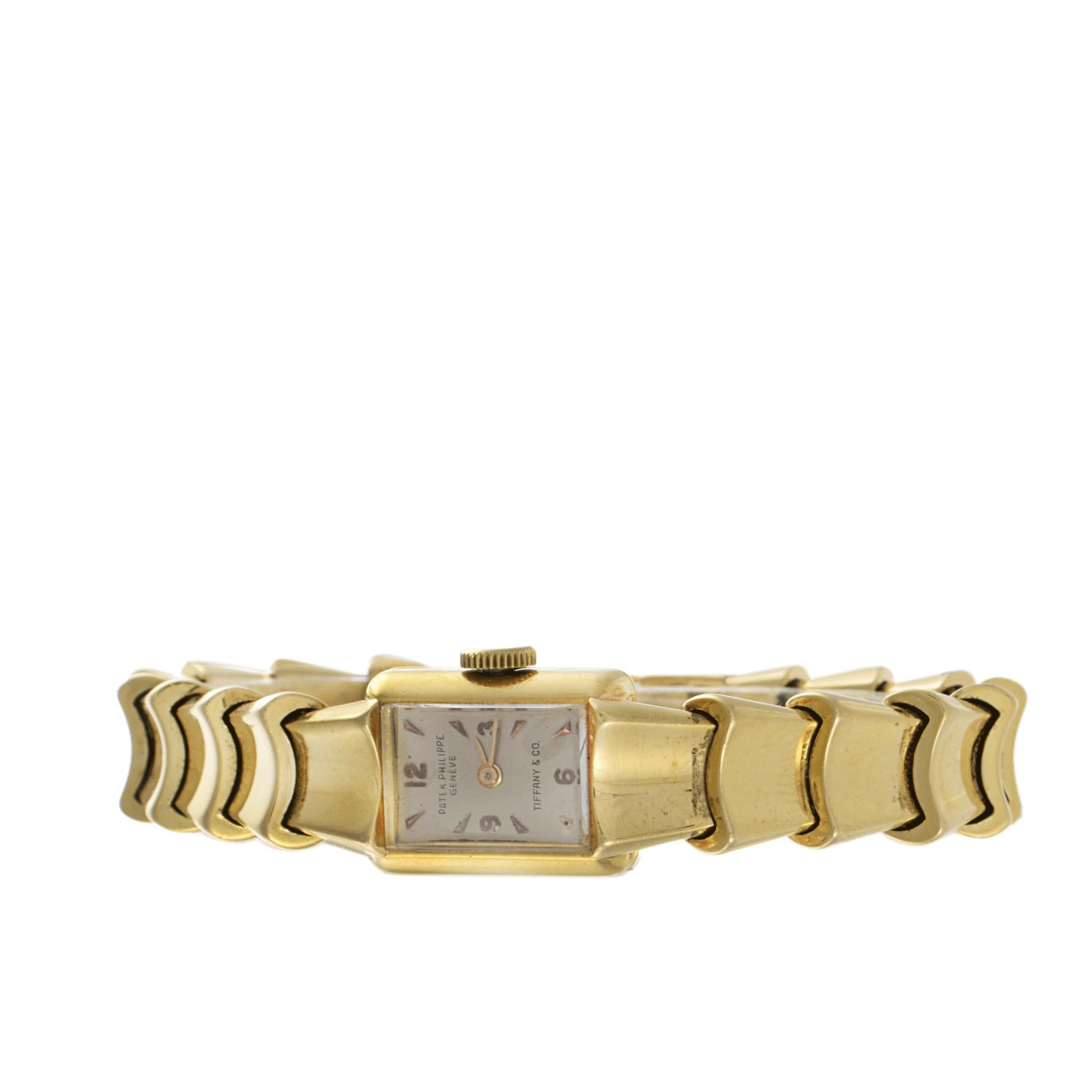 Vintage 1950er Jahre Patek Philippe Signierte Tiffany & Co. 18KT Uhr, Vintage im Angebot 1