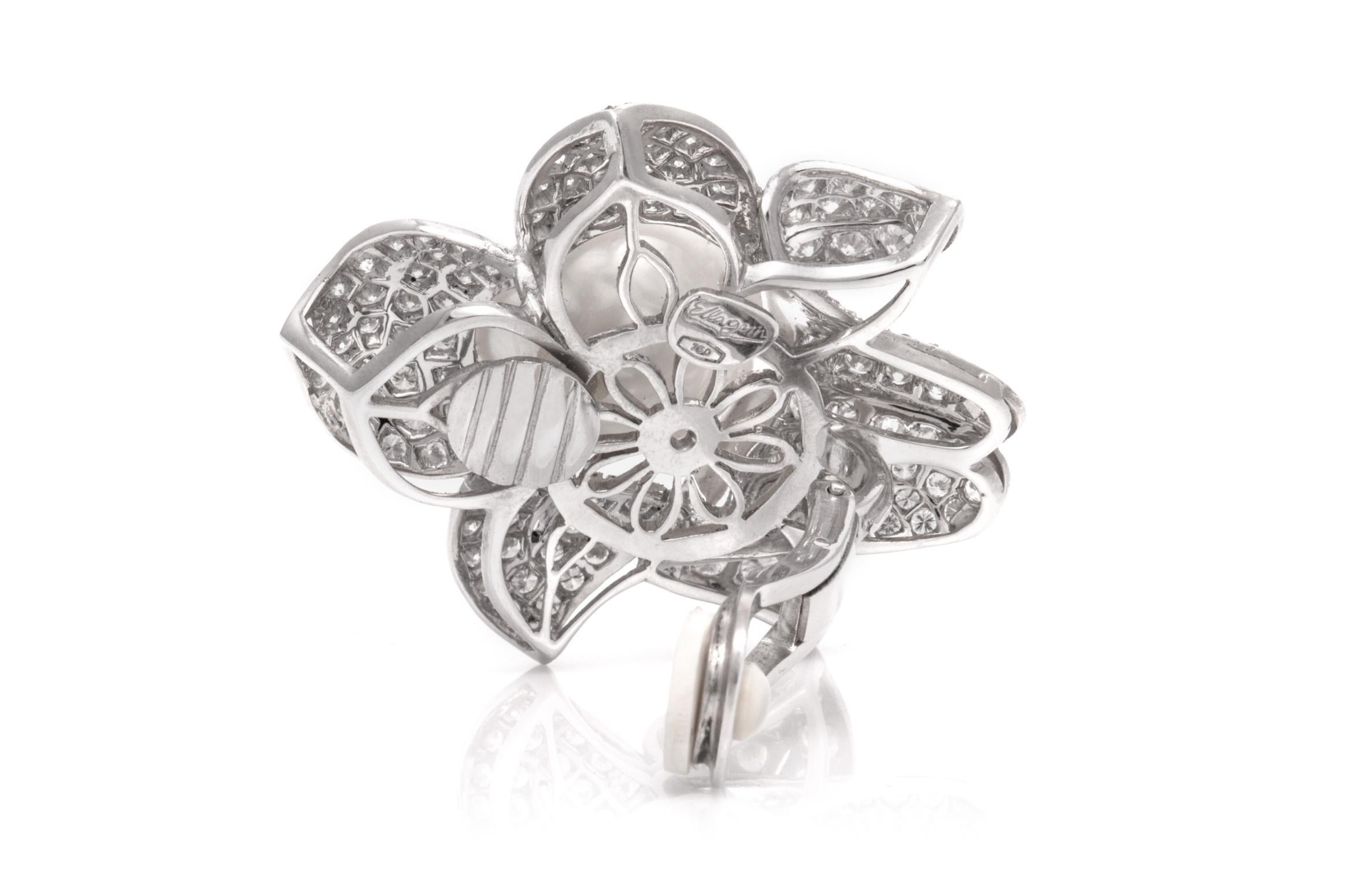 Vintage 1950s Perle und 13,50 Karat Diamant Blume Ohrringe (Rundschliff) im Angebot