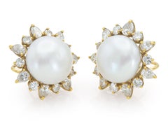 Vintage 1950s Pearl and 7.00 Carat Diamond Earrings