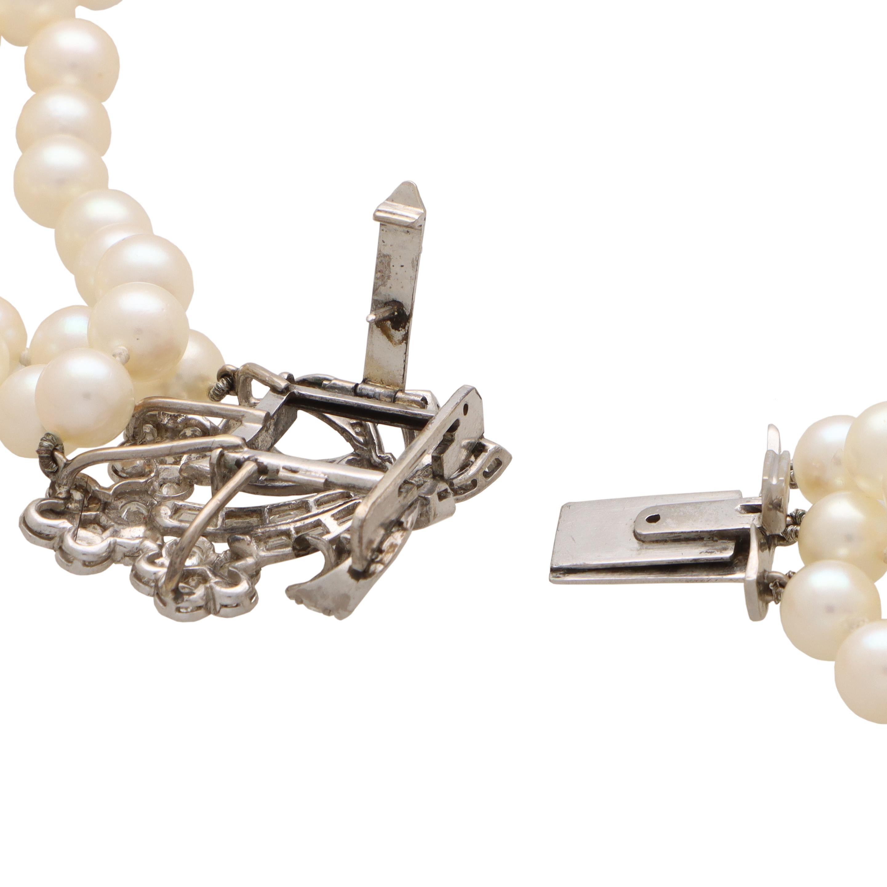Rétro Collana girocollo con bouquet di perle e diamanti vintage degli anni '50