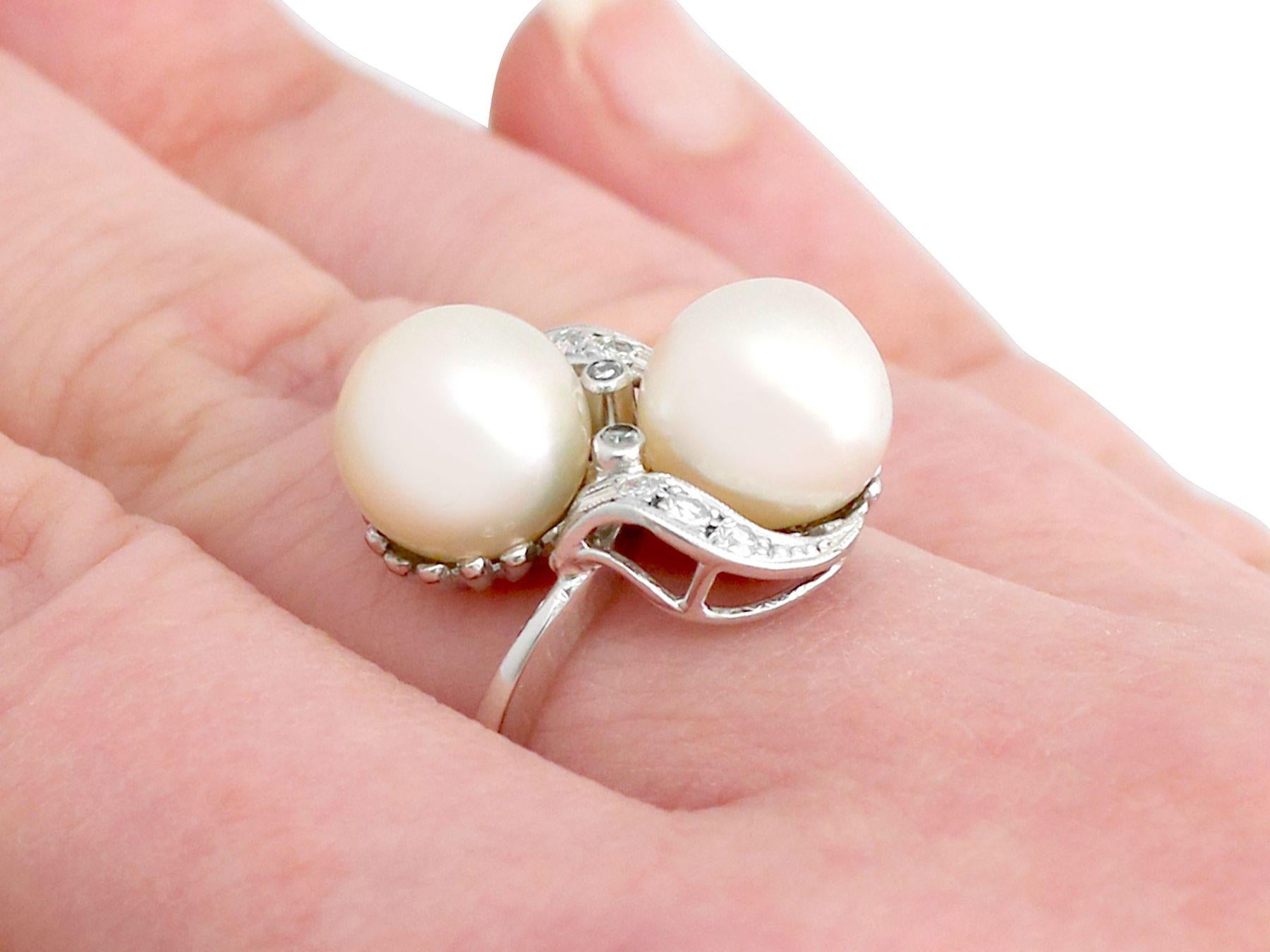 Women's Vintage 1950s Pearl and Diamond White Gold Engagement Ring For Sale