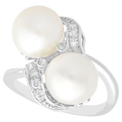 Retro 1950s Pearl and Diamond White Gold Engagement Ring