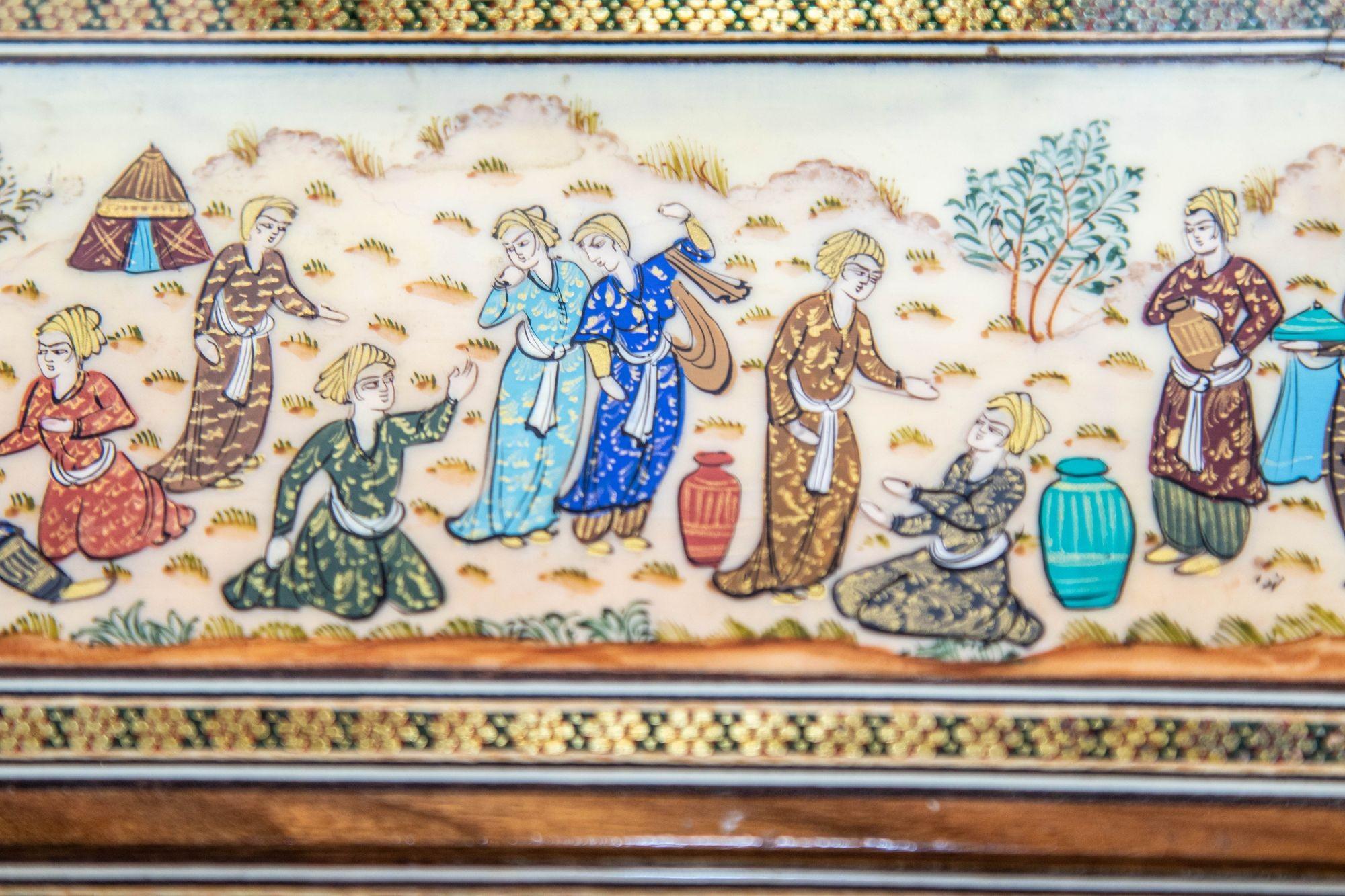 Vintage 1950s Persian Khatam Hand Painted Pen and Letter Desk Set 4