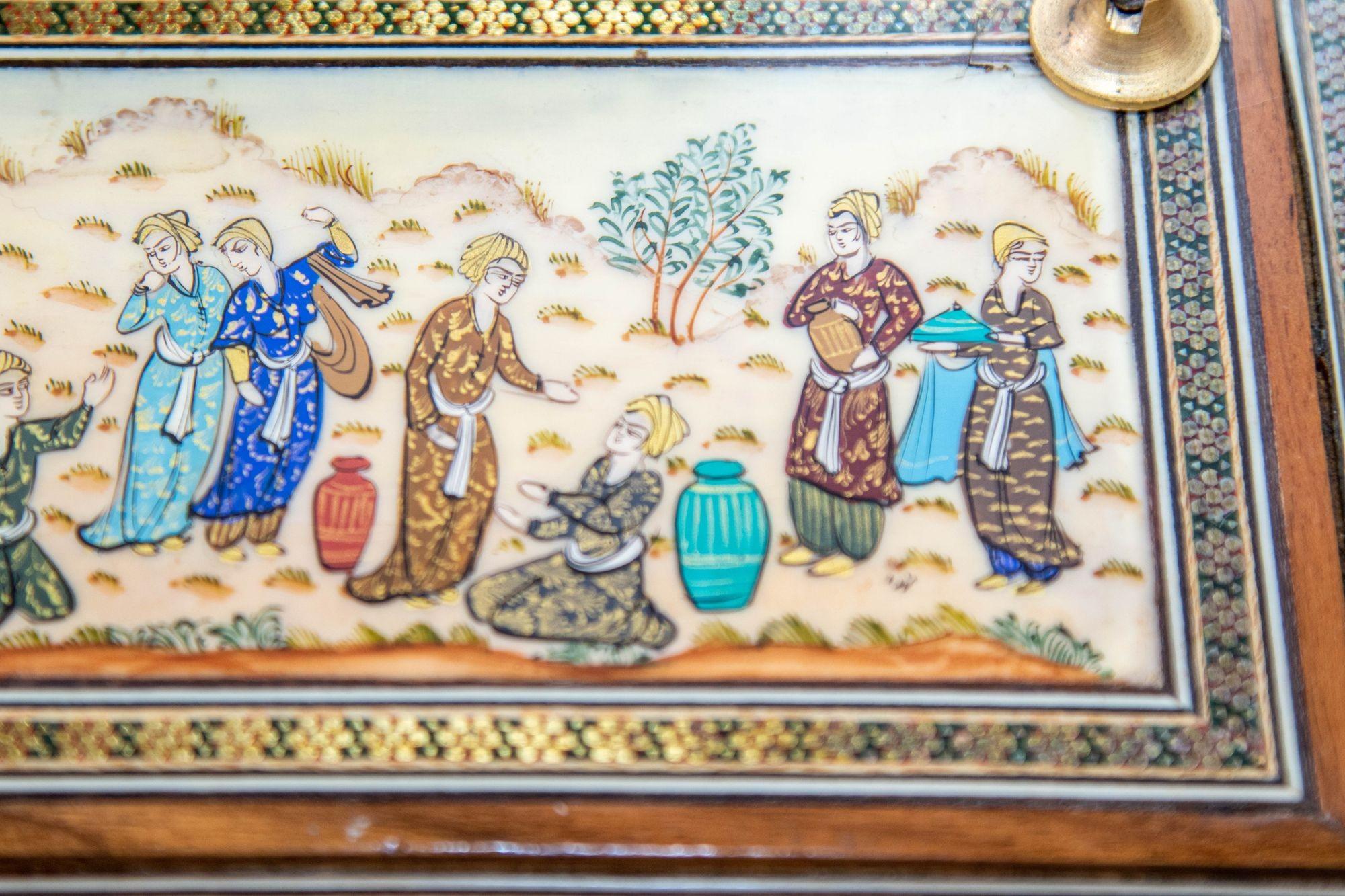 Vintage 1950s Persian Khatam Hand Painted Pen and Letter Desk Set Bon état à North Hollywood, CA