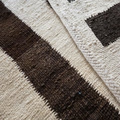 Vintage 1950s Persian Mazandaran Striped Kilim Runner in Undyed Brown and Cream