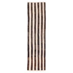 Vintage 1950s Persian Mazandaran Striped Kilim Runner in Undyed Brown and Cream