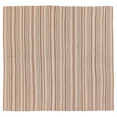 Vintage 1950s Persian Striped Kilim, Natural Earth-Tones, Beige, Brown, Gray Rug