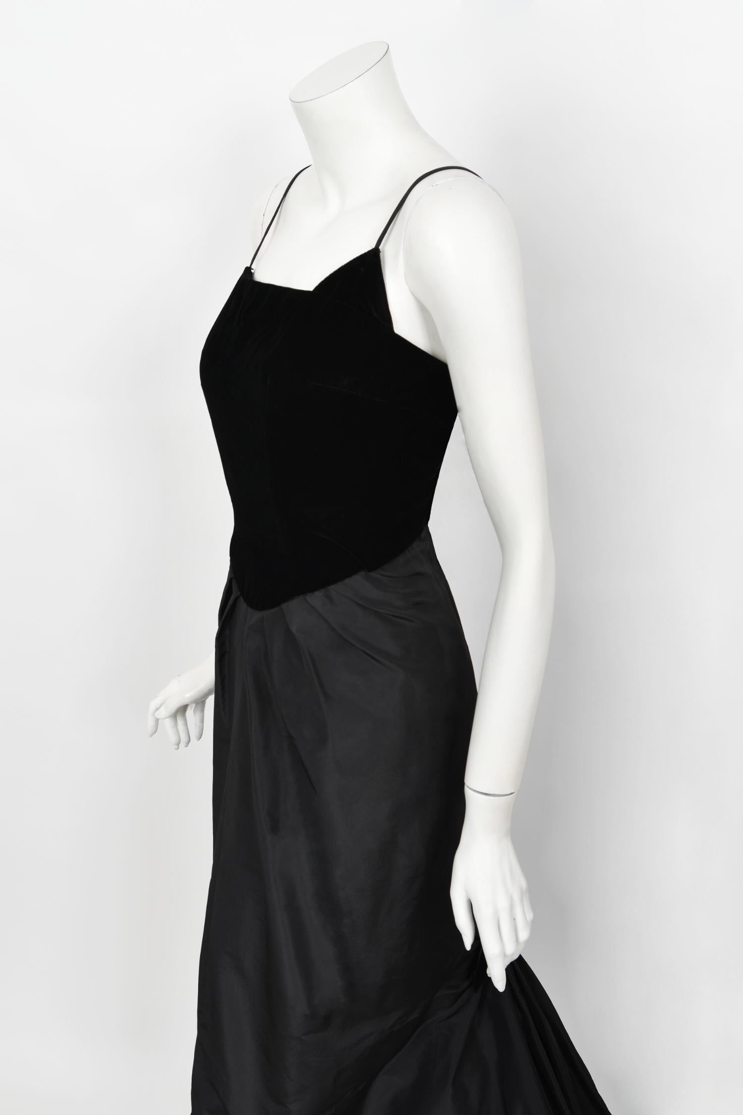Vintage 1950's Philip Hulitar Old Hollywood Black Silk Hourglass Fishtail Dress For Sale 5