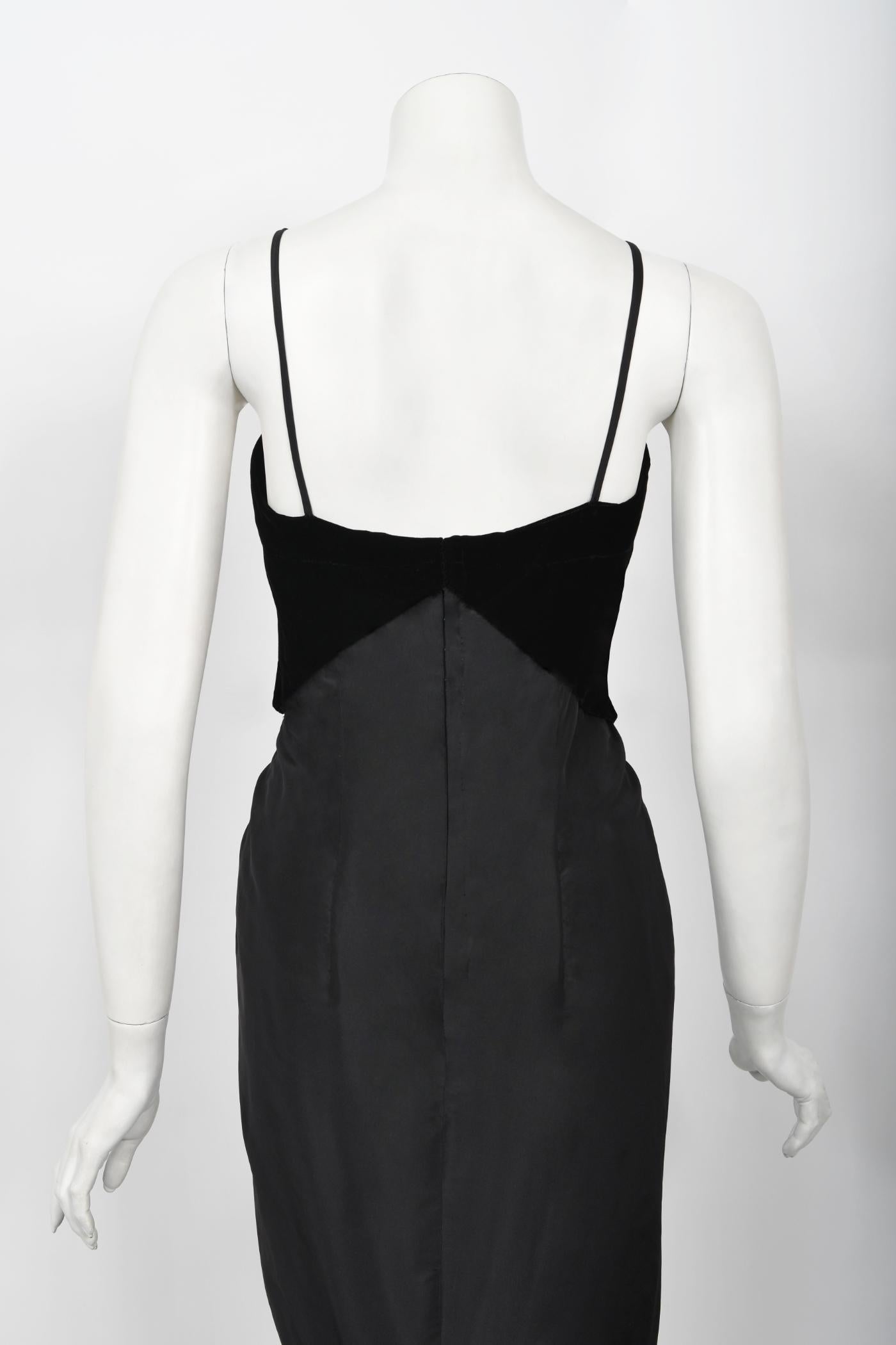Vintage 1950's Philip Hulitar Old Hollywood Black Silk Hourglass Fishtail Dress For Sale 7