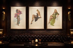 Vintage 1950s Pin-Up Lithographs, Glamour Girls Triptych by A Lopez Alonso