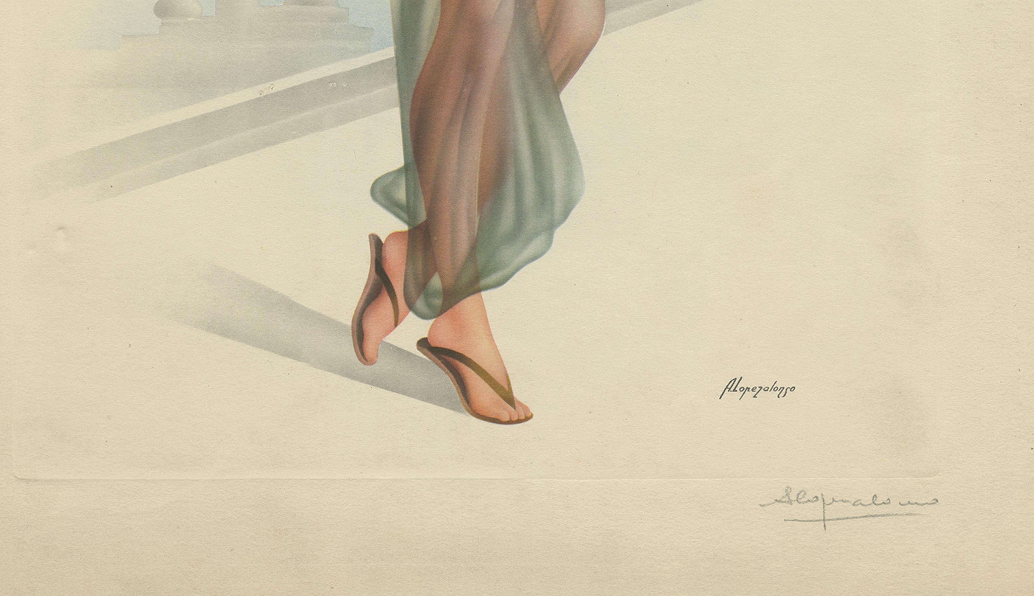 Vintage 1950s Pin-Up Lithographs, Glamour Girls Triptych by A Lopez Alonso