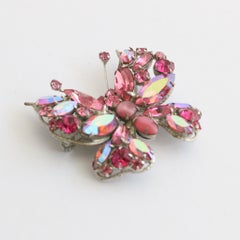 Vintage 1950's Pink butterfly Brooch 1950's Regency Pink Rhinestone Insect Pin