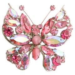 Vintage 1950's Pink butterfly Brooch 1950's Regency Pink Rhinestone Insect Pin