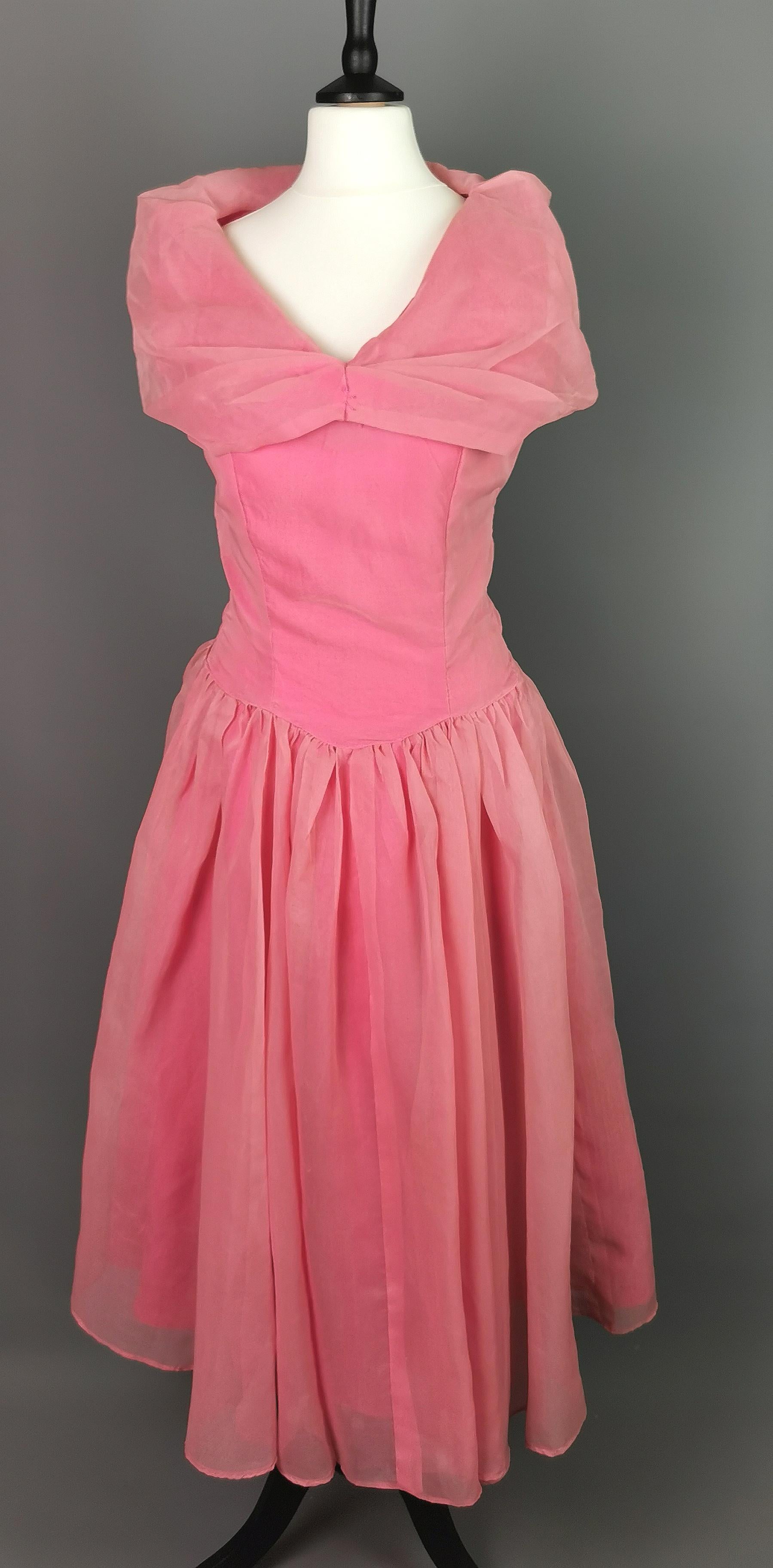 Vintage 1950s pink chiffon organza party dress, prom style  For Sale 6