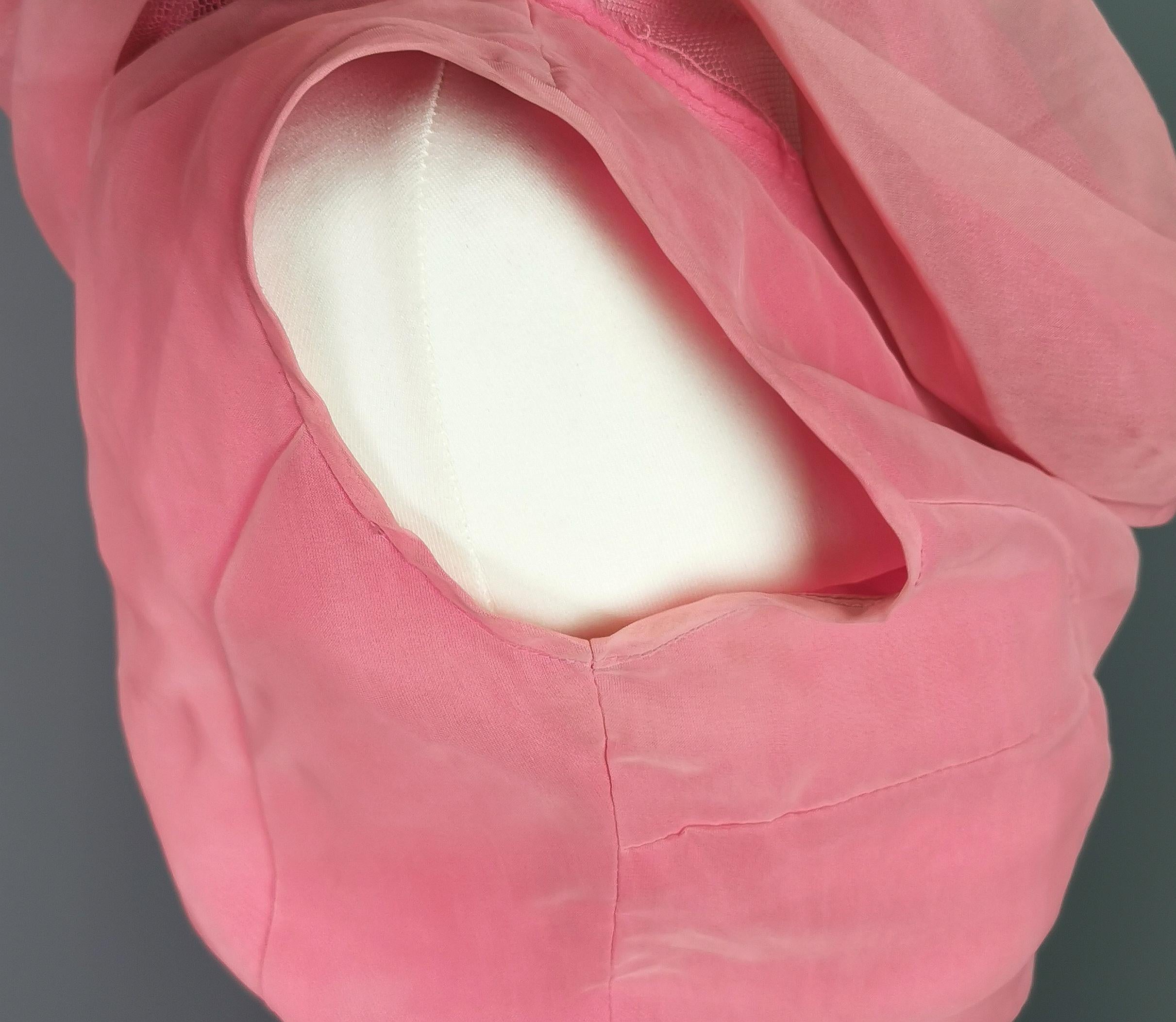 Robe de soirée vintage en mousseline de soie rose des années 1950, style de soirée  en vente 7