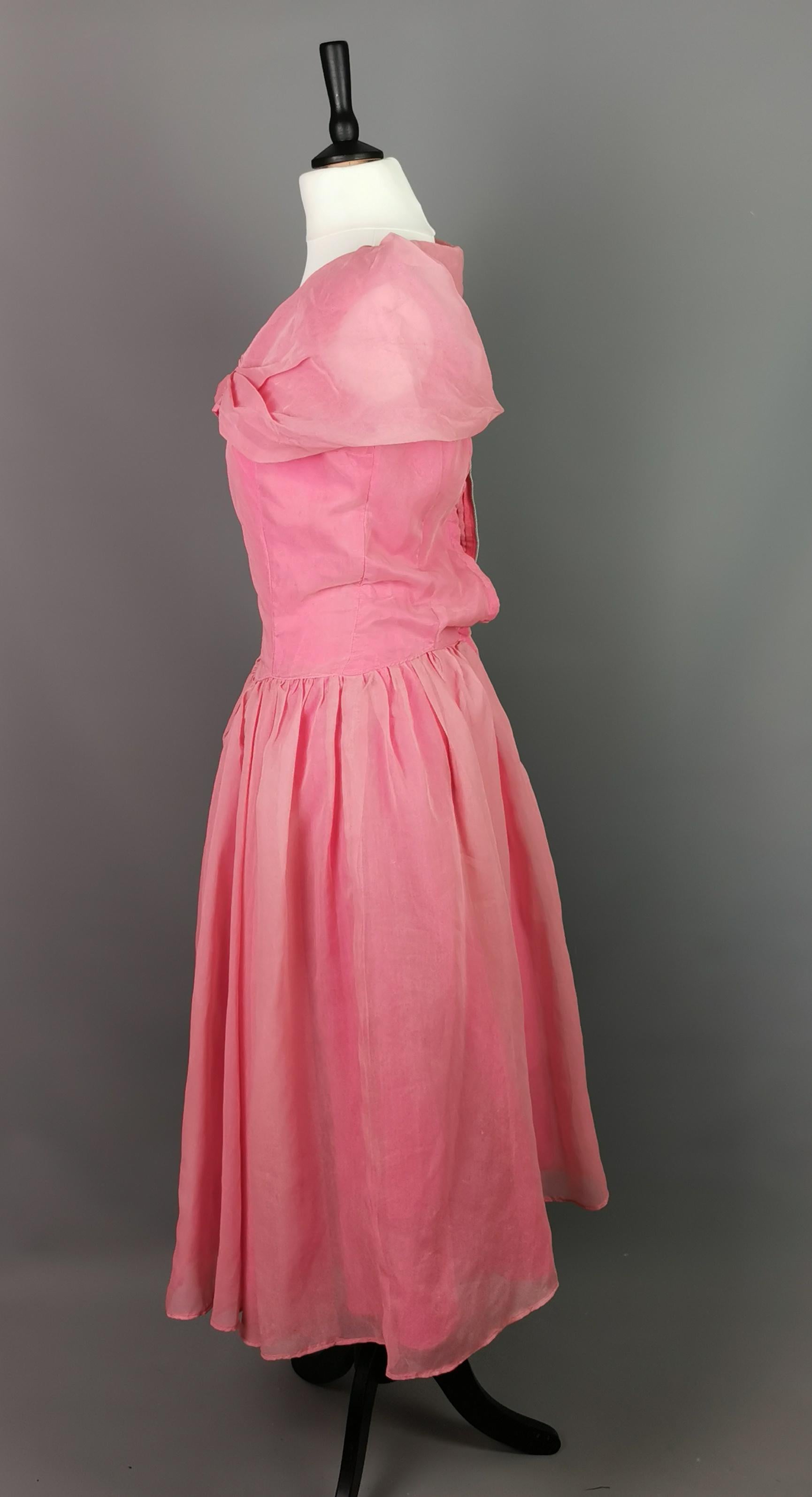 Women's Vintage 1950s pink chiffon organza party dress, prom style  For Sale