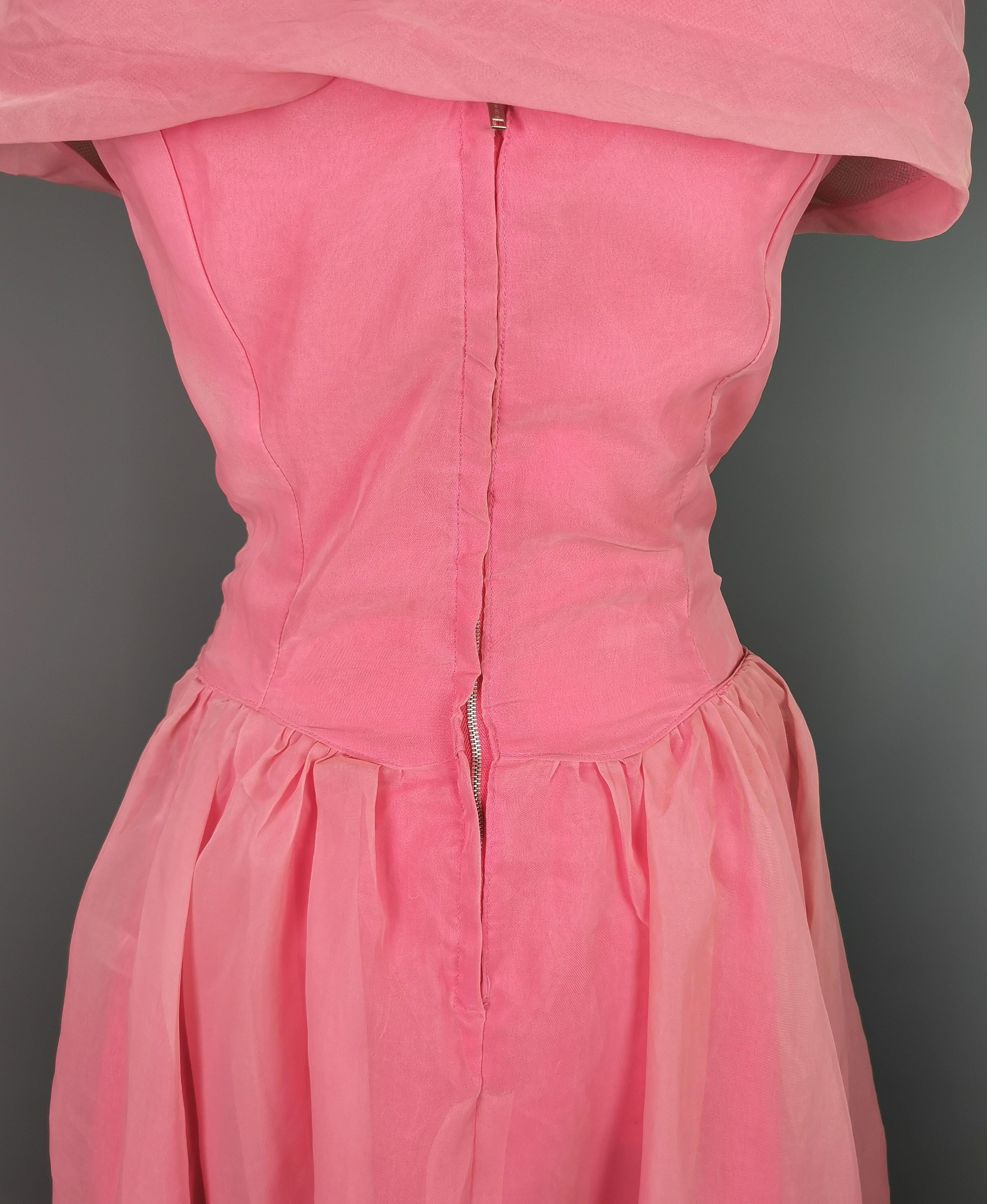 Robe de soirée vintage en mousseline de soie rose des années 1950, style de soirée  en vente 4