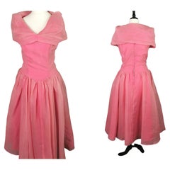 Vintage 1950s pink chiffon organza party dress, prom style 