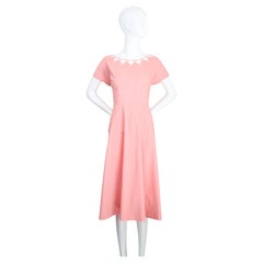 Vintage 1950's Pink Cotton Cut Away Neckline Day Dress pink dress UK 12 US 8