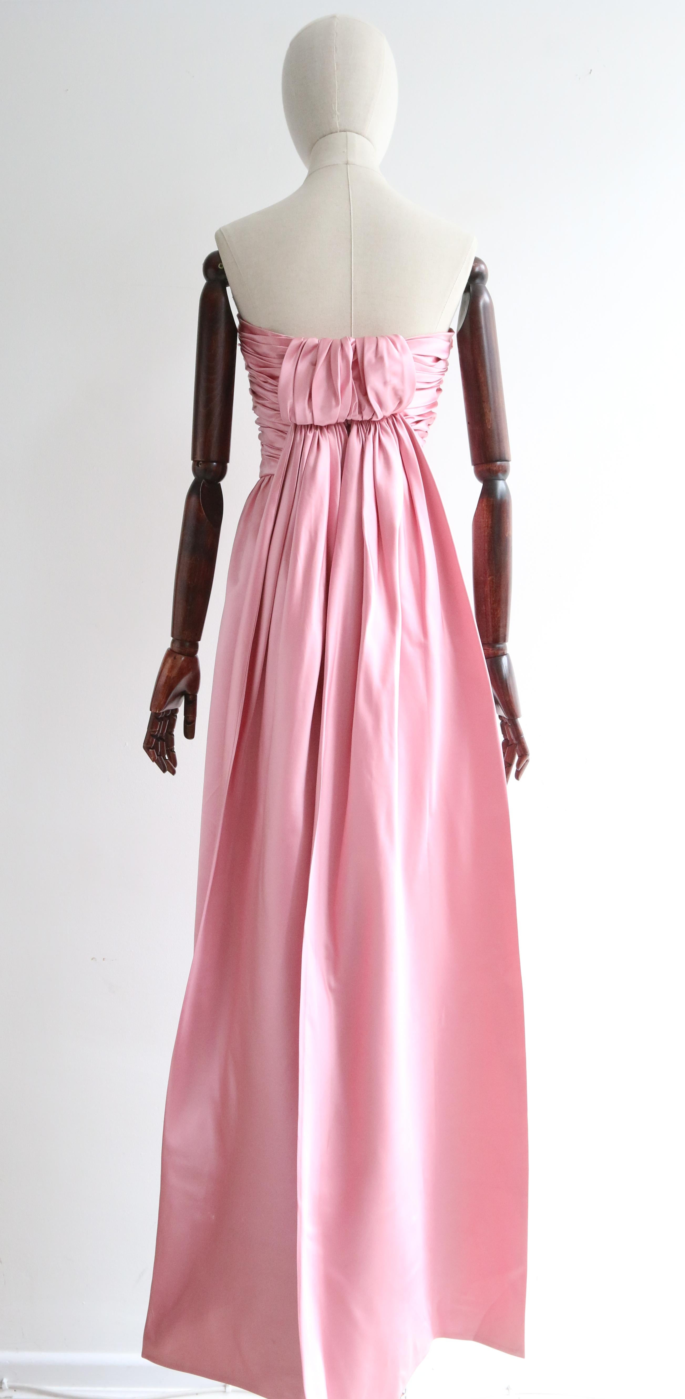 Vintage 1950's Pink Duchess Satin Gown UK 6-8 US 2-4 In Good Condition In Cheltenham, GB