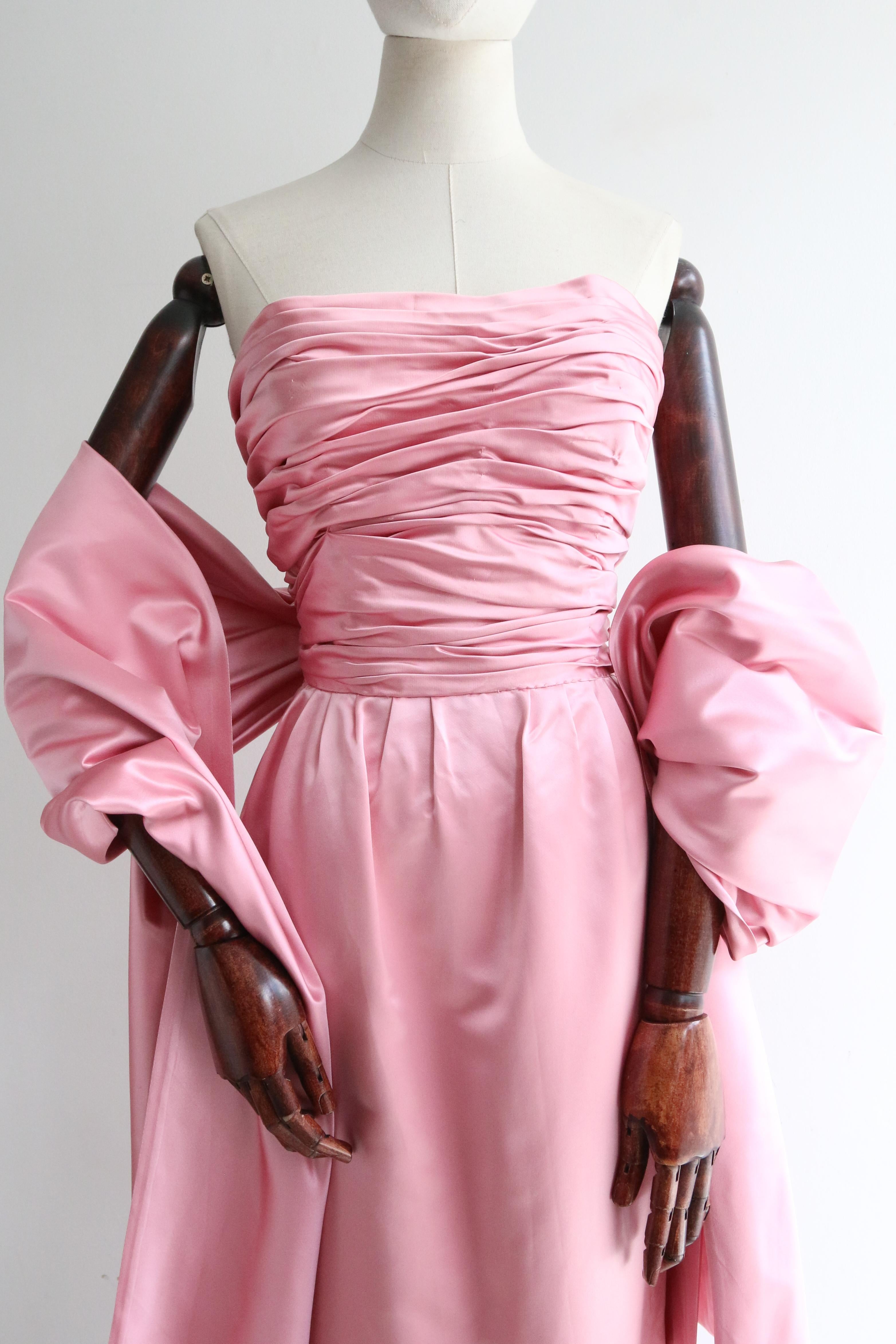 Women's Vintage 1950's Pink Duchess Satin Gown UK 6-8 US 2-4