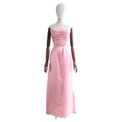 Vintage 1950er Rosa Herzogin Satin Kleid UK 6-8 US 2-4