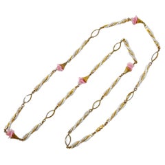 Vintage 1950s Pink Glass Flower and Crystal Necklace