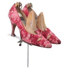 Vintage 1950's pink heels watercolour silk floral high heels UK 5 US 7 EU 38