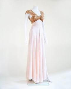 Vintage 1950's pink silk taupe lace night gown slip dress XS-S
