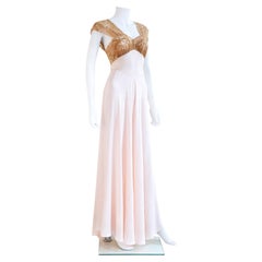 Vintage 1950's pink silk taupe lace night gown slip dress XS-S