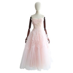 Retro 1950's Pink Swirling Satin & Tulle Dress UK 6 US 2