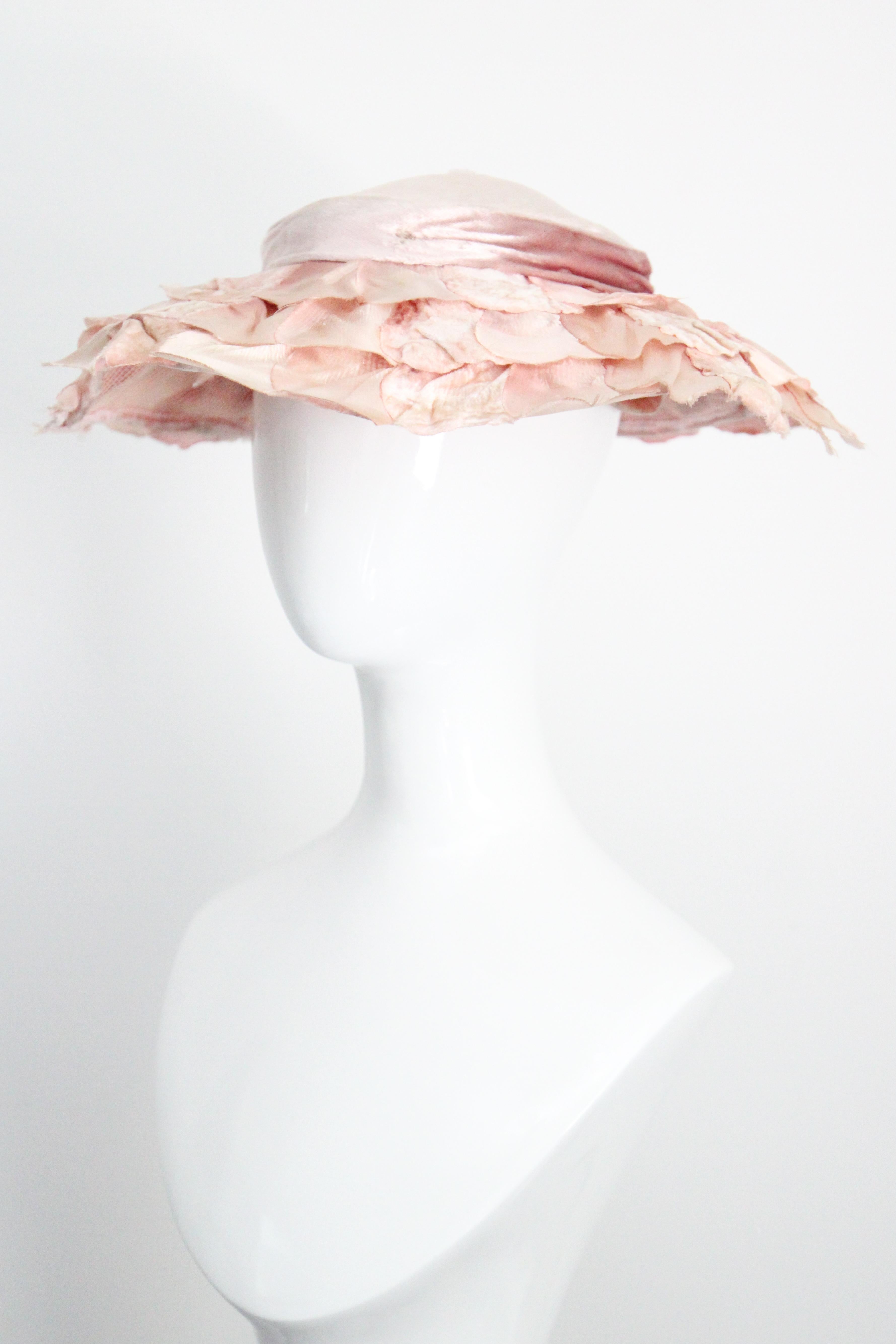 Women's Vintage 1950's Pink Velvet Saucer hat 1950s wide Brim pink petal sun hat