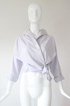 Vintage 1950 Camisa a rayas Algodón Lila Blusa a rayas UK 10-12 US 6-8