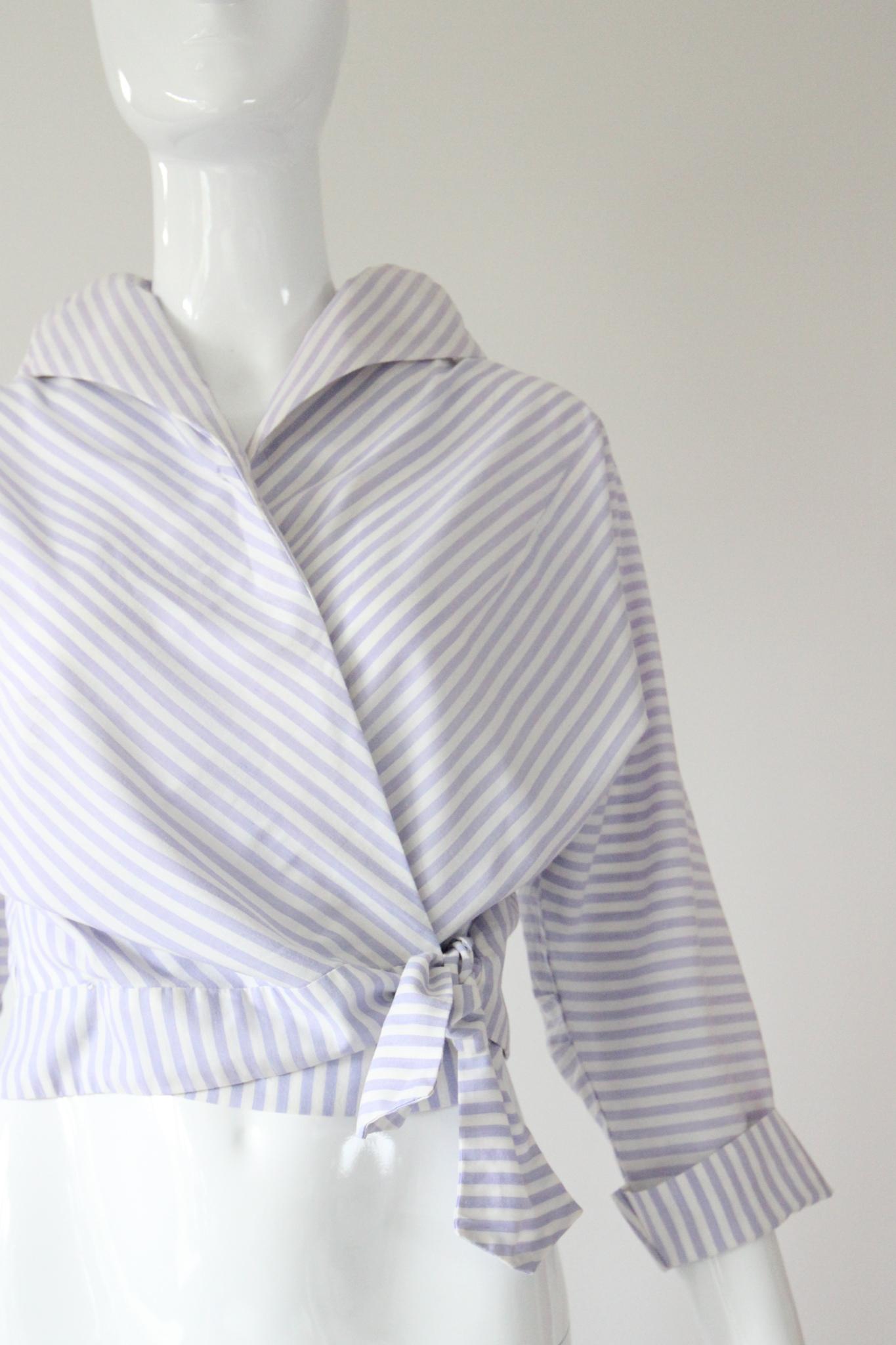 Grigio Camicia gessata vintage anni '50 in cotone lilla a righe UK 10-12 US 6-8 in vendita