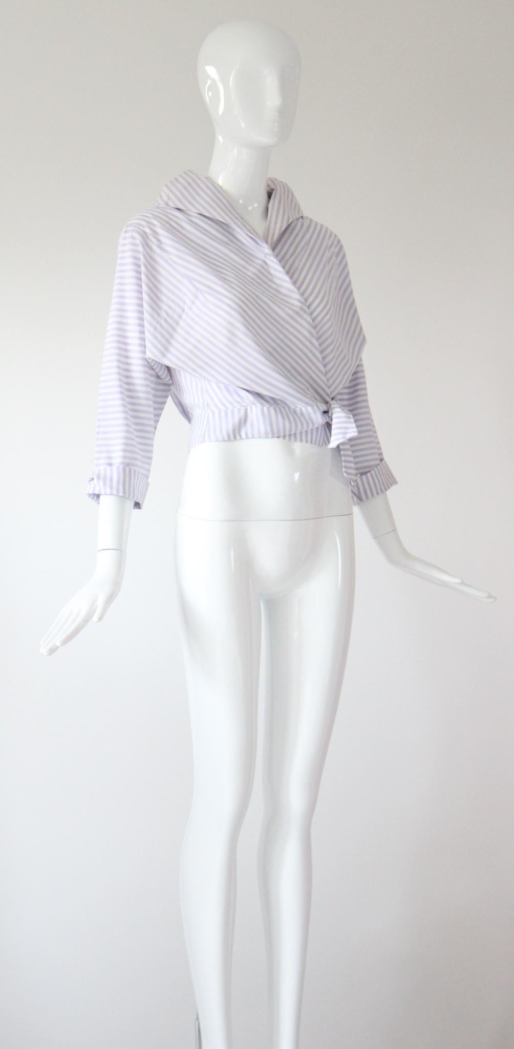 Camicia gessata vintage anni '50 in cotone lilla a righe UK 10-12 US 6-8 In condizioni buone in vendita a Cheltenham, GB