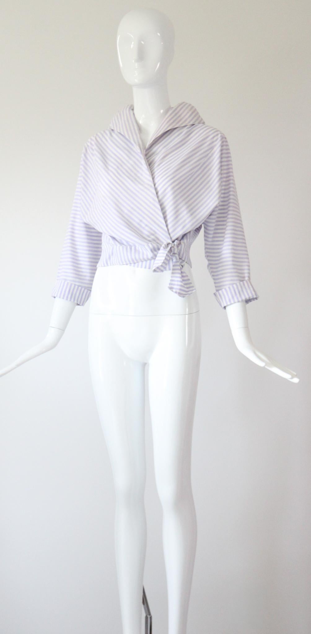 Camicia gessata vintage anni '50 in cotone lilla a righe UK 10-12 US 6-8 in vendita 1