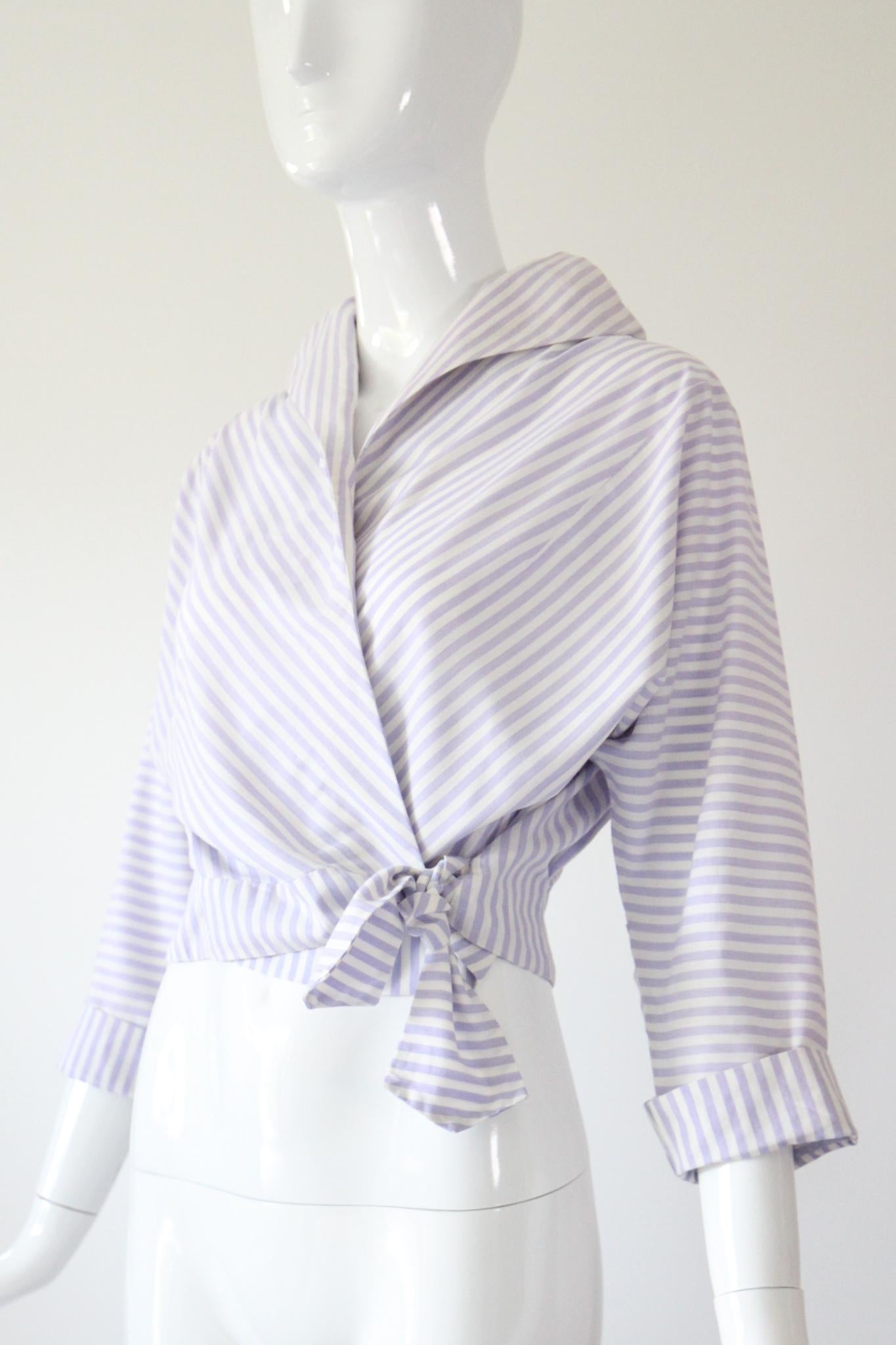 Camicia gessata vintage anni '50 in cotone lilla a righe UK 10-12 US 6-8 in vendita 2