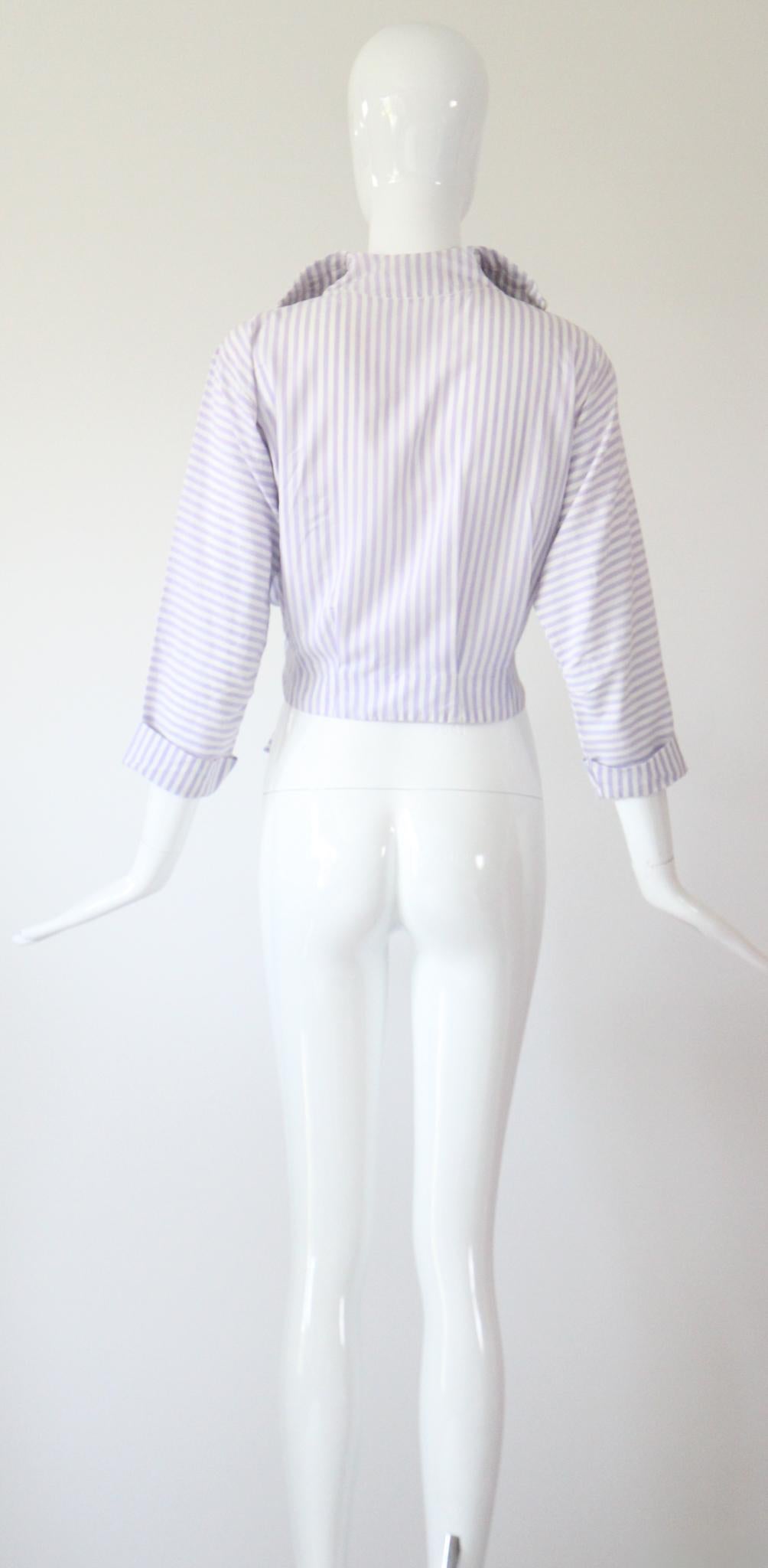 Camicia gessata vintage anni '50 in cotone lilla a righe UK 10-12 US 6-8 in vendita 3