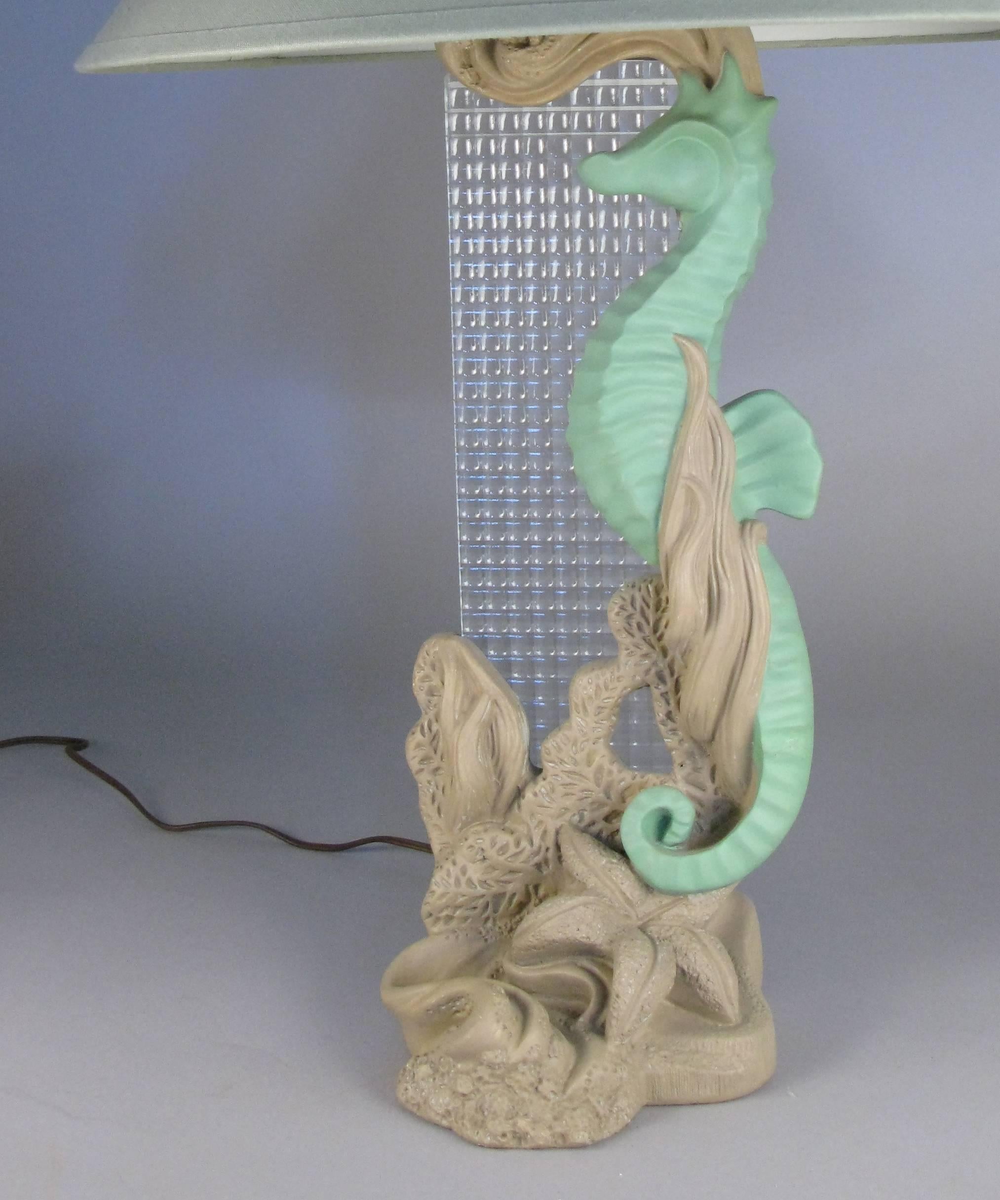 American Vintage 1950s Plaster Seahorse and Starfish Lamp