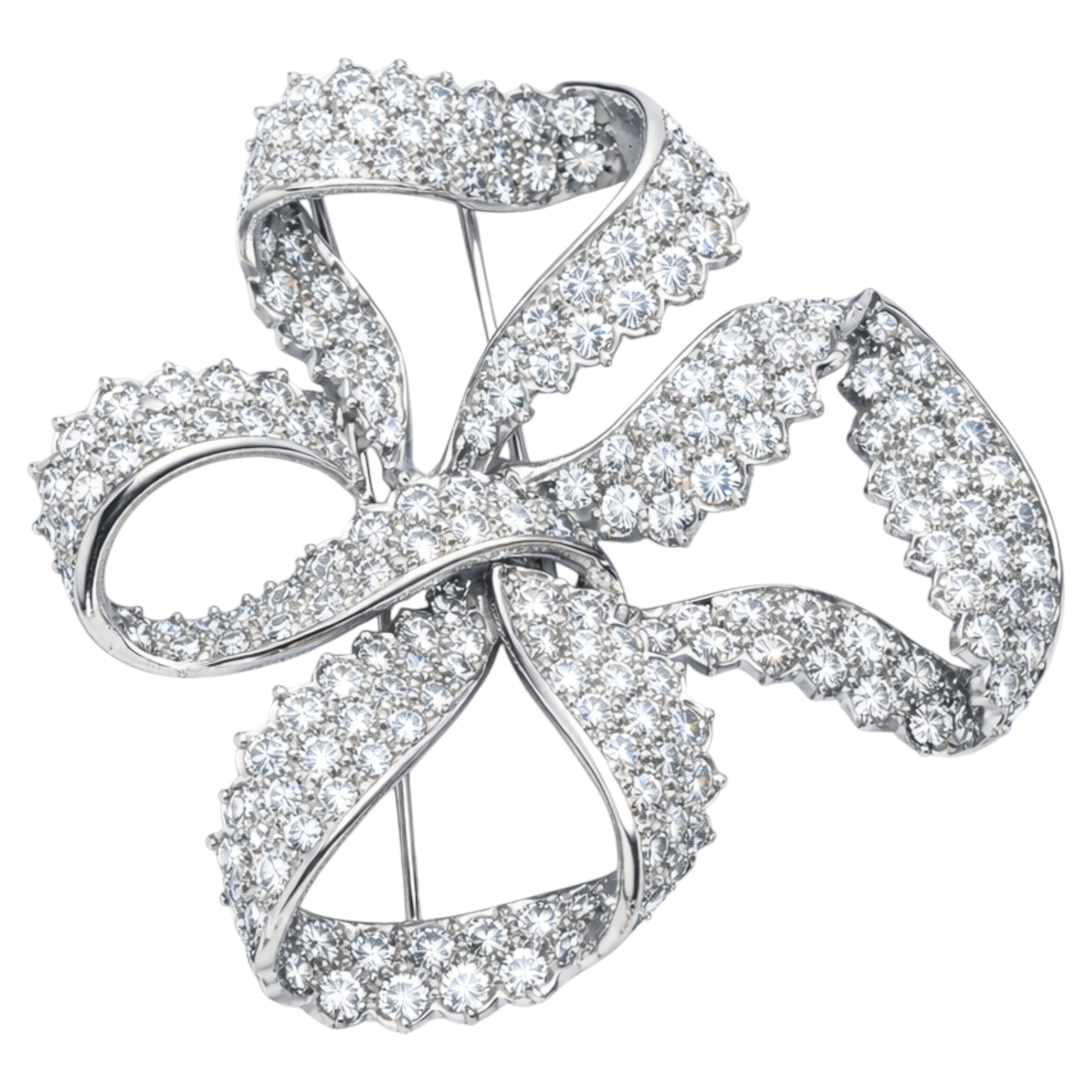 Vintage 1950s Platinum 8.50 Carat Diamond Bow Brooch Pin For Sale