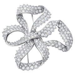 Vintage 1950s Platinum 8.50 Carat Diamond Bow Brooch Pin